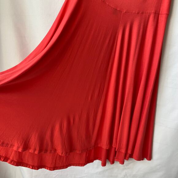 Ann Taylor High Waisted Maxi Skirt Women XL Coral Swing Flare Drapey Stretch - Picture 3 of 8